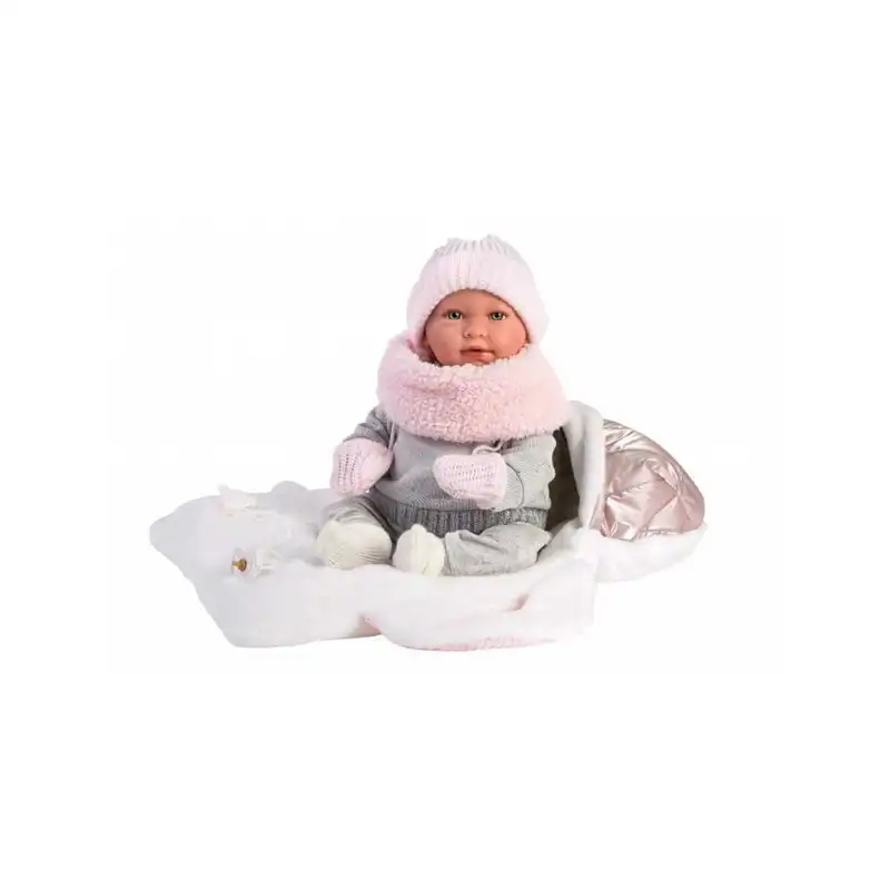 LLorens Newborn 42cm Κορίτσι Ροζ Λευκό Καλάθι Κλάμα (LIO-74004)